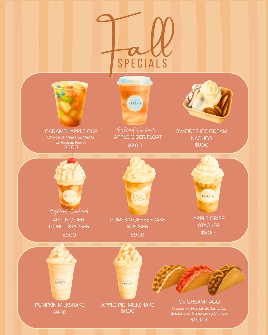 Fall specials poster; menu items and prices are listed below.