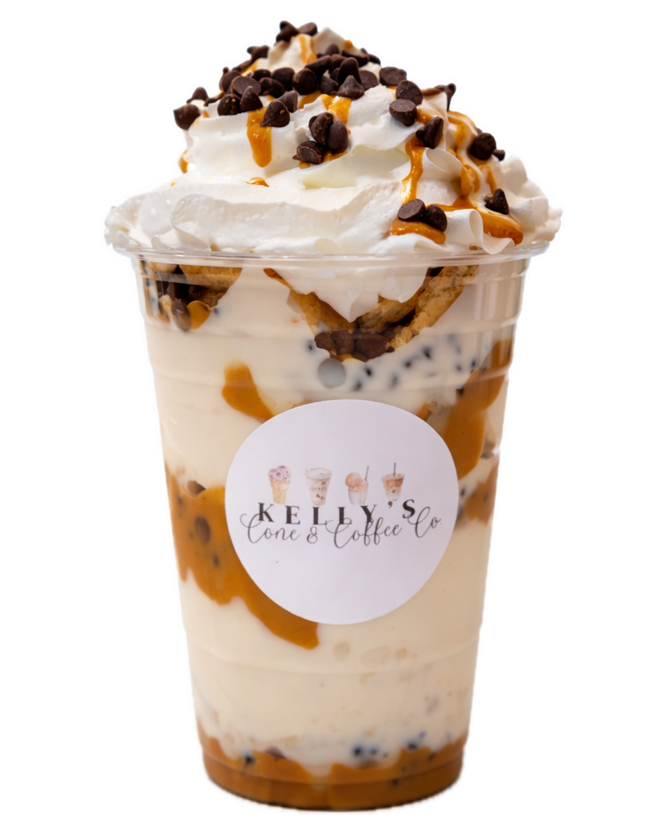 Caramel dessert drink with whipped cream and chocolate chips at Kelly's