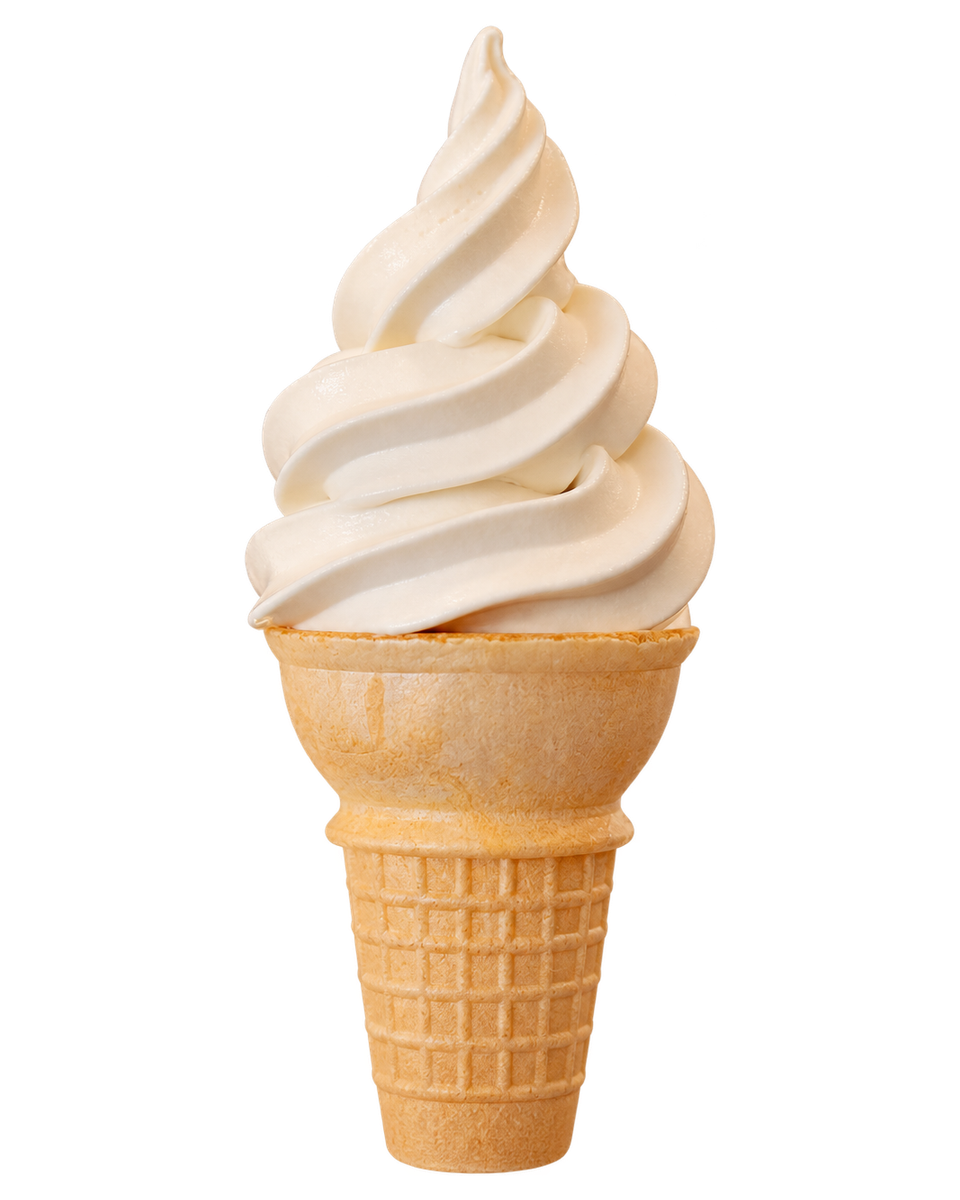 Vanilla soft-serve ice cream in a cake cone