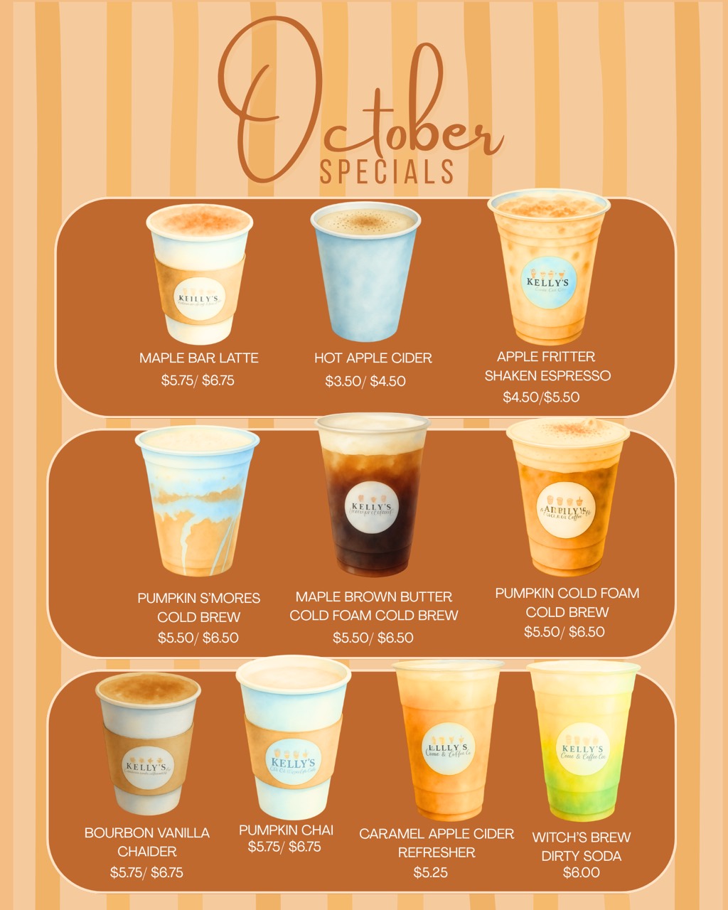 October specials poster; menu items and prices are listed below.